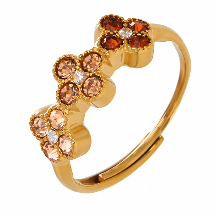 Bague Mila, trèfles sertis de pierres ambrées