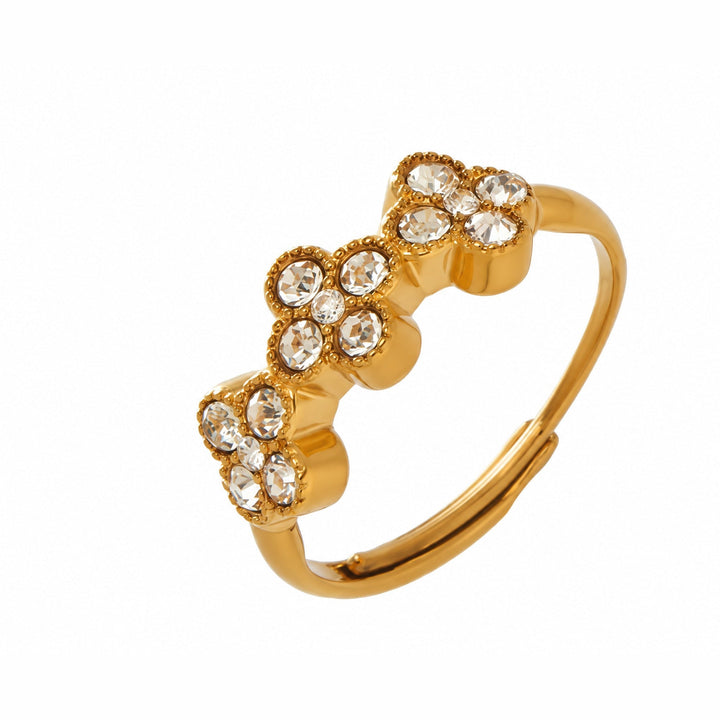 Bague Mila, trèfles sertis de pierres blanches