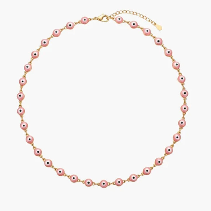 Collier Mira, perles émaillées roses motif œil